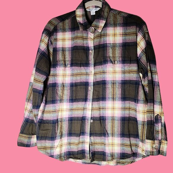 Old Navy Western Cowboy Costal Gal Plaid Flannel Shirt Button-Down Long Sleeve M - Picture 1 of 5